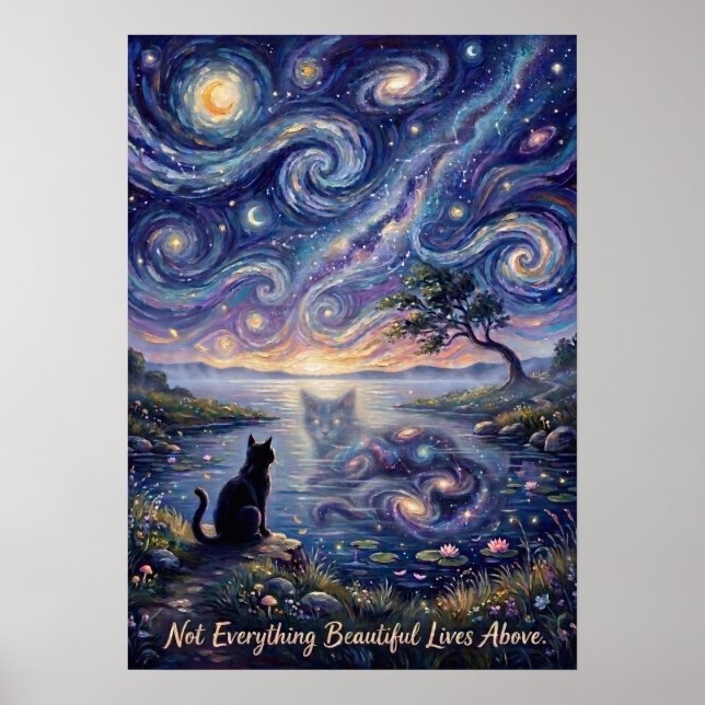 Cosmic Reflection Cat | Celestial Fantasy Poster (Front)