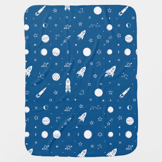🚀✨ Cosmic Rockets Nursery Decor 🌌💙 Baby Blanket (Front)