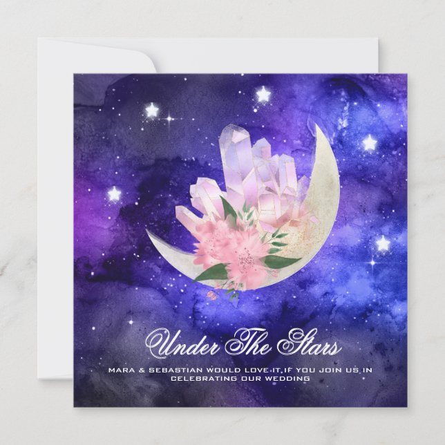 *~* Cosmic RSVP Moon Crystal WEBSITE AR14 Wedding  Invitation (Front)