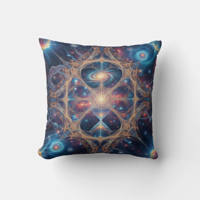Cosmic Sacred Geometry Galaxy Mandala Art Throw Pillow (Front)