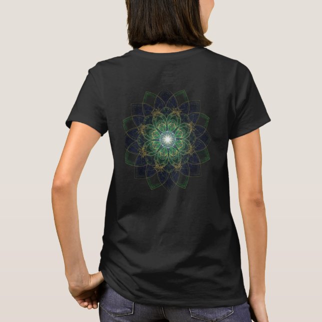 Cosmic Sacred Mandala: Elegance in Gold, Smeral T-Shirt (Back)