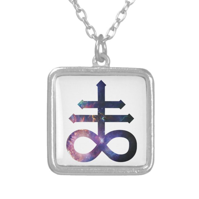 Cosmic Satanic Cross Silver Plated Necklace (Front)
