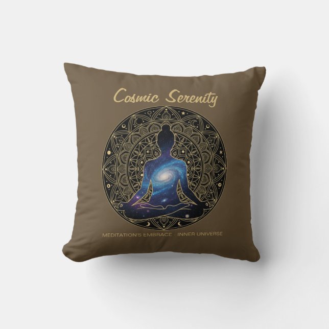 Cosmic Serenity Meditation – Galaxy Mandala  Throw Pillow (Front)