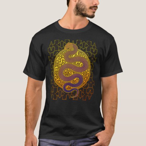 Cosmic Serpent Kene Anaconda Shipibo Pattern T_Shirt