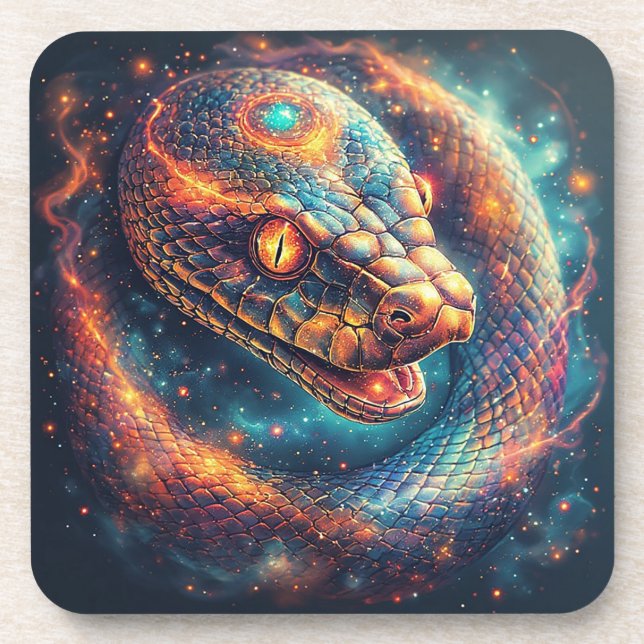 Cosmic Serpent with Glowing Scales Beverage Coaster (Front)