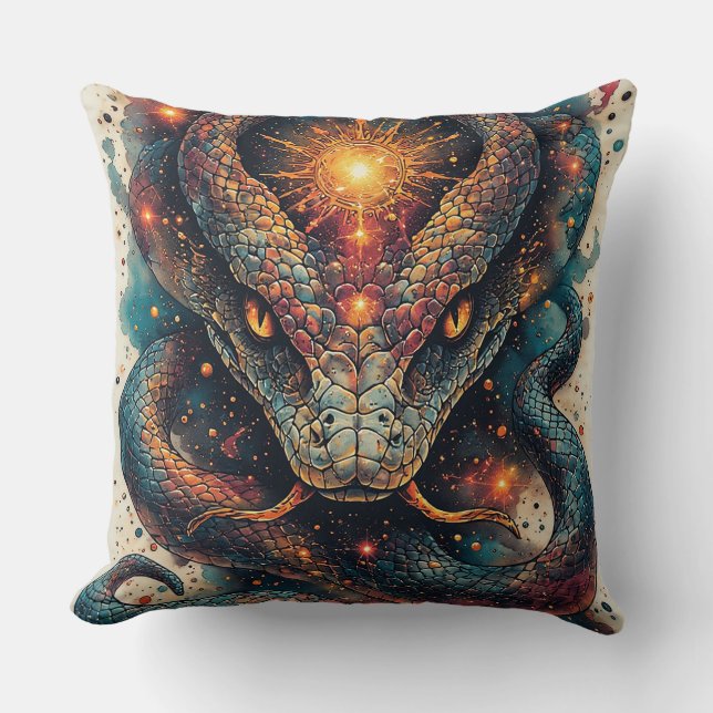 Cosmic Serpent with Glowing Scales Throw Pillow (Front)