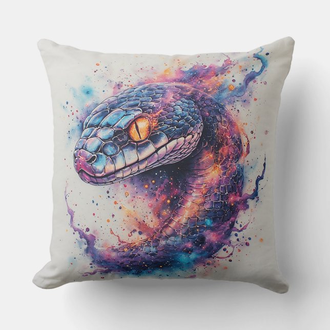 Cosmic Serpent with Glowing Scales Throw Pillow (Front)