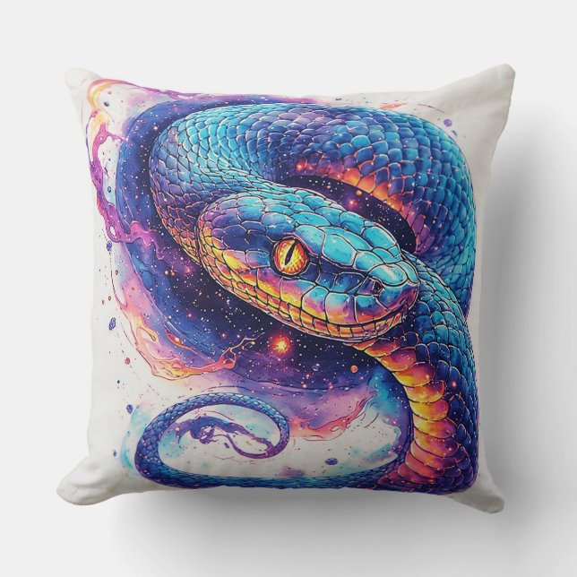Cosmic Serpent with Glowing Scales Throw Pillow (Front)