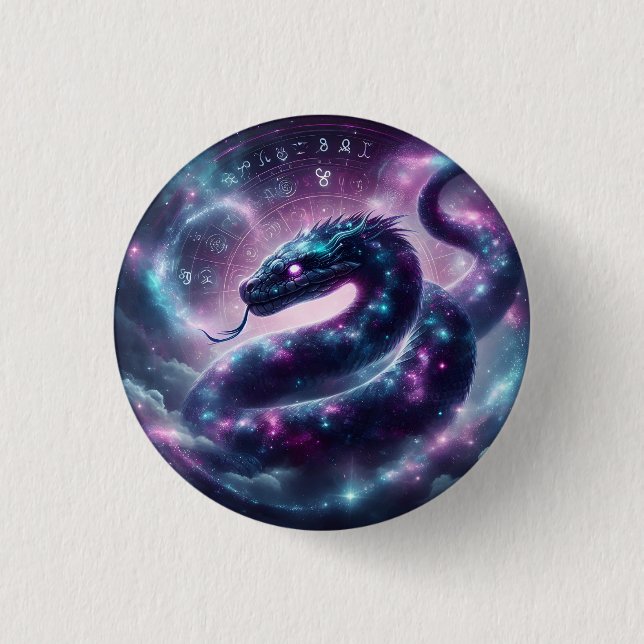 Cosmic Serpent Zodiac Galaxy Astrology Button (Front)