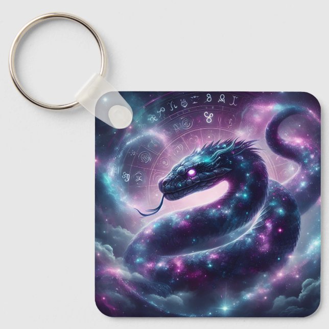Cosmic Serpent Zodiac Galaxy Astrology Keychain (Front)