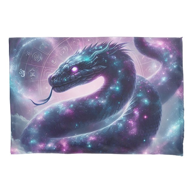Cosmic Serpent Zodiac Galaxy Astrology Pillow Case (Front)