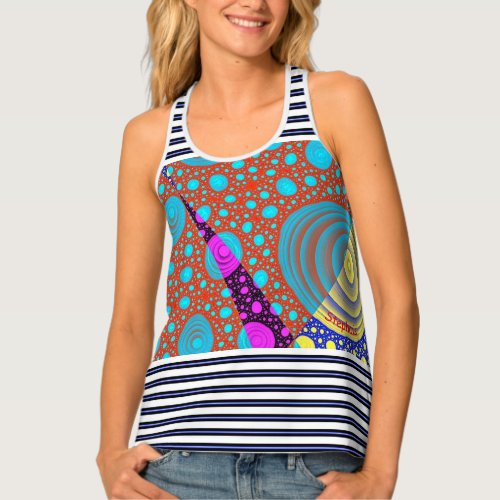 Cosmic Shapes Monogram Colorful Stripes Cool Chic Tank Top