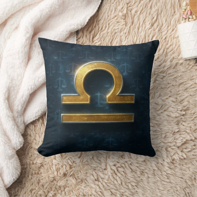 Cosmic Shimmering Gold Libra Zodiac Symbol Throw Pillow (Blanket)