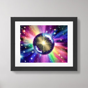Cosmic Shiny Metallic Sphere Floating in Cosmos Framed Art