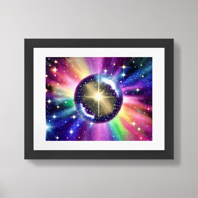 Cosmic Shiny Metallic Sphere Floating in Cosmos Framed Art (Framed Front)