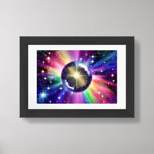 Cosmic Shiny Planet Sphere Floating in Outer Space Framed Art