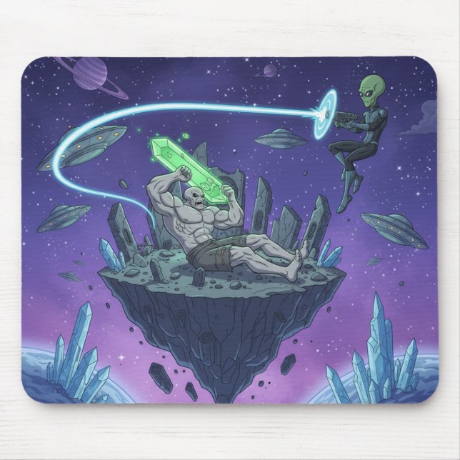 Cosmic Showdown — Alien vs Buff Titan Mouse Pad (Front)