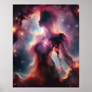 Cosmic Silhouette, Lady-Shaped Nebula and Stars Poster