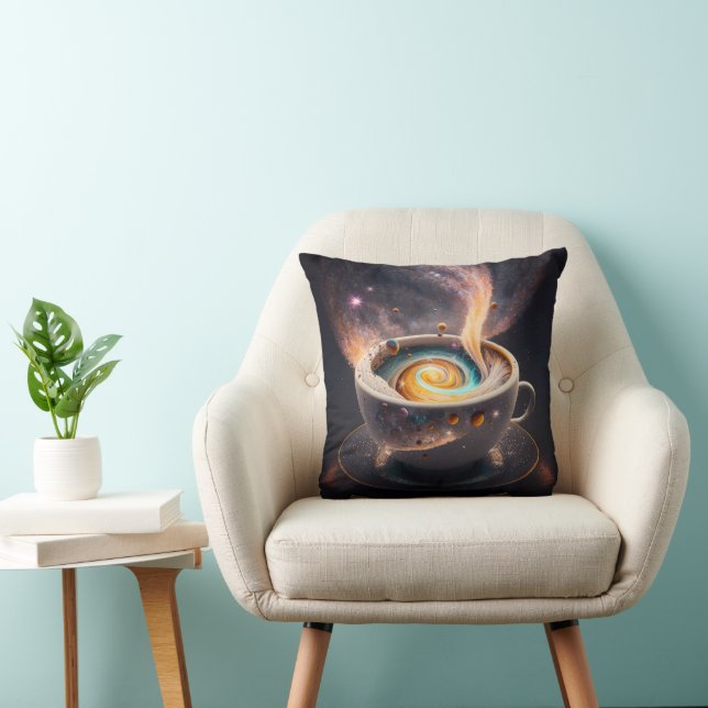 Cosmic Sips: Celestial Journey through the Galaxy Throw Pillow (Chair)