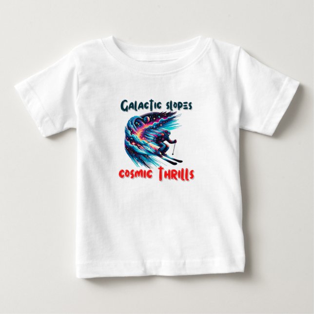 Cosmic Skiing Adventure in Space Baby T-Shirt (Front)