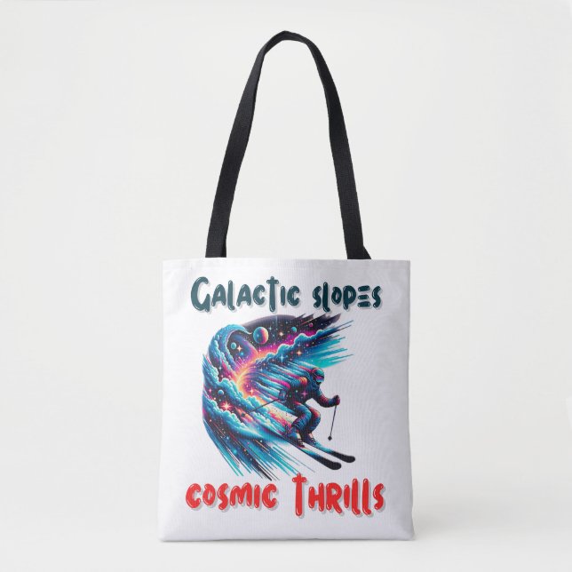Cosmic Skiing Adventure in Space Tote Bag (Front)