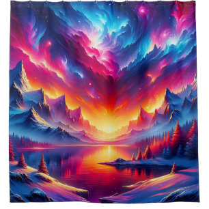 “Cosmic Sky with Fiery Sunset" Shower Curtain