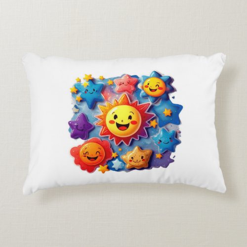 Cosmic Smiles Whimsical Starry Designs Accent Pillow