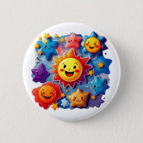 Cosmic Smiles Whimsical Starry Designs Button