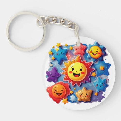 Cosmic Smiles Whimsical Starry Designs Keychain