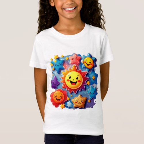 Cosmic Smiles Whimsical Starry Designs T_Shirt