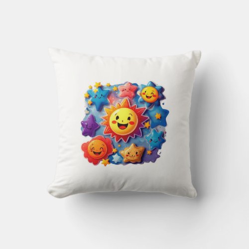 Cosmic Smiles Whimsical Starry Designs Throw Pillow