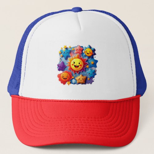 Cosmic Smiles Whimsical Starry Designs Trucker Hat