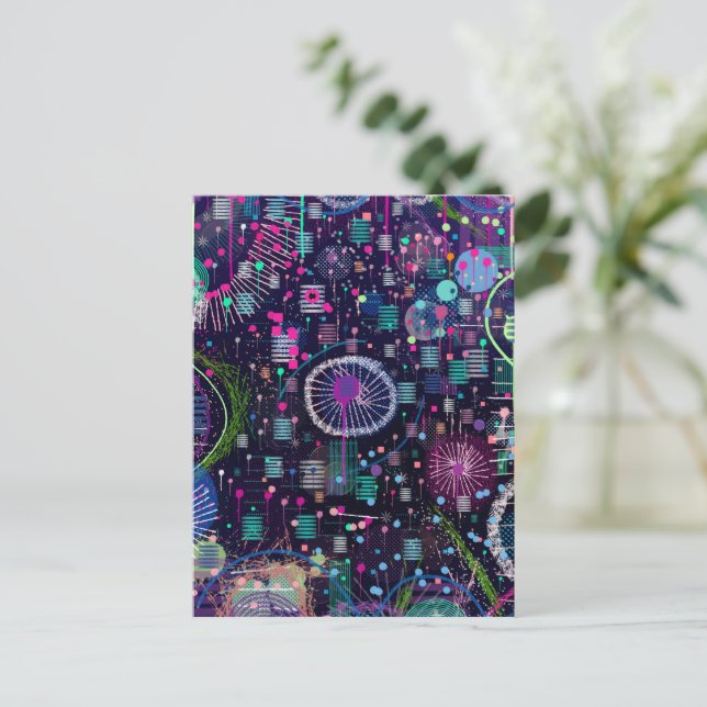 Cosmic Snow Storm: Abstract Maximalism Art Postcard (Standing Front)