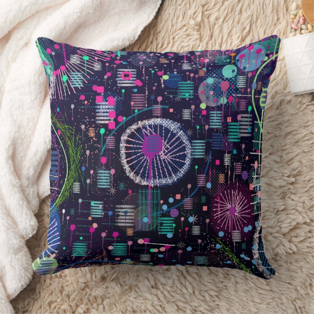 Cosmic Snow Storm: Abstract Maximalism Art Throw Pillow (Blanket)