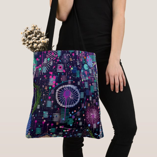 Cosmic Snow Storm: Abstract Maximalism Art Tote Bag (Close Up)