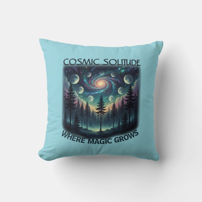 Cosmic Solitude Galaxy Forest • Moon Phases Throw Pillow (Front)