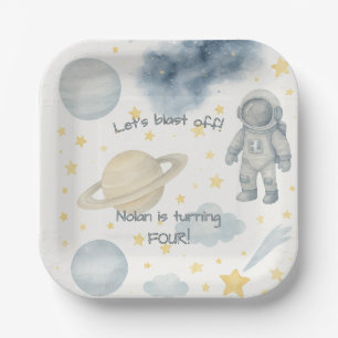 Cosmic Space Birthday Party Rocket & Stars - Paper Plates