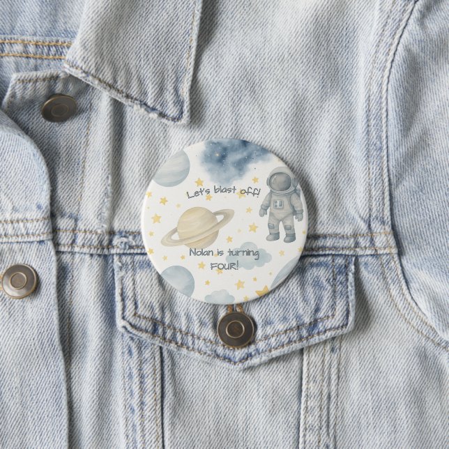 Cosmic Space Birthday Party | Rockets & Stars -  Button (In Situ)