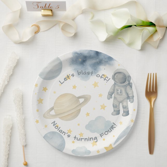 Cosmic Space Birthday Party | Rockets & Stars -  Paper Plates (Wedding)