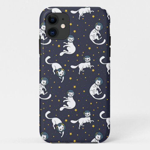 Cosmic space cats and stars pattern iPhone 11 case