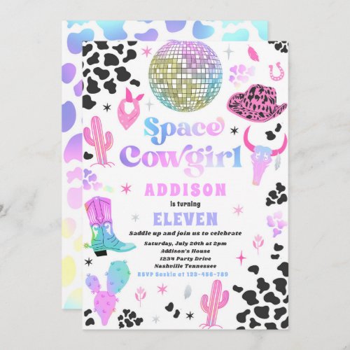 Cosmic Space Cowgirl Disco Rodeo Birthday Party  Invitation