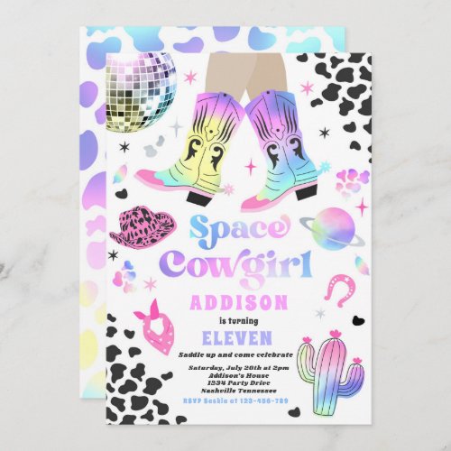 Cosmic Space Cowgirl Disco Rodeo Birthday Party Invitation