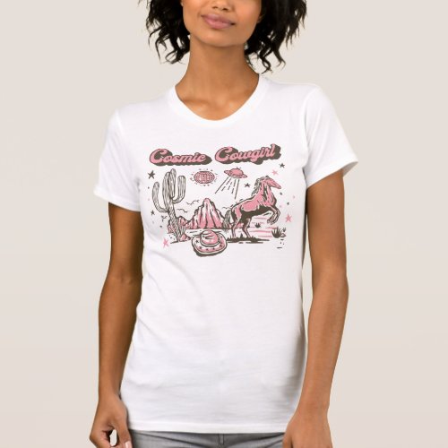 Cosmic Space Cowgirl Western Retro T_Shirt