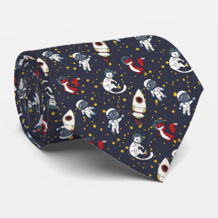 Cosmic space man fox cat stars pattern neck tie