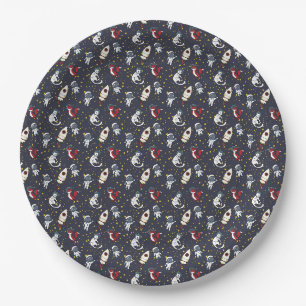 Cosmic space man fox cat stars pattern paper plates