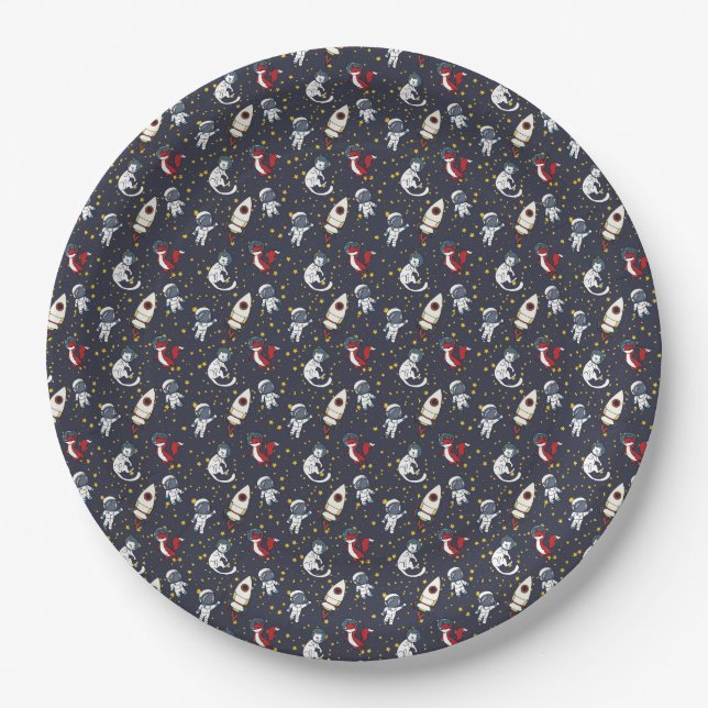 Cosmic space man fox cat stars pattern paper plates (Front)