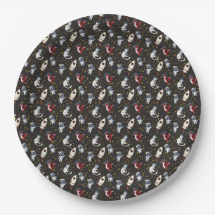 Cosmic space man fox cat stars pattern paper plates