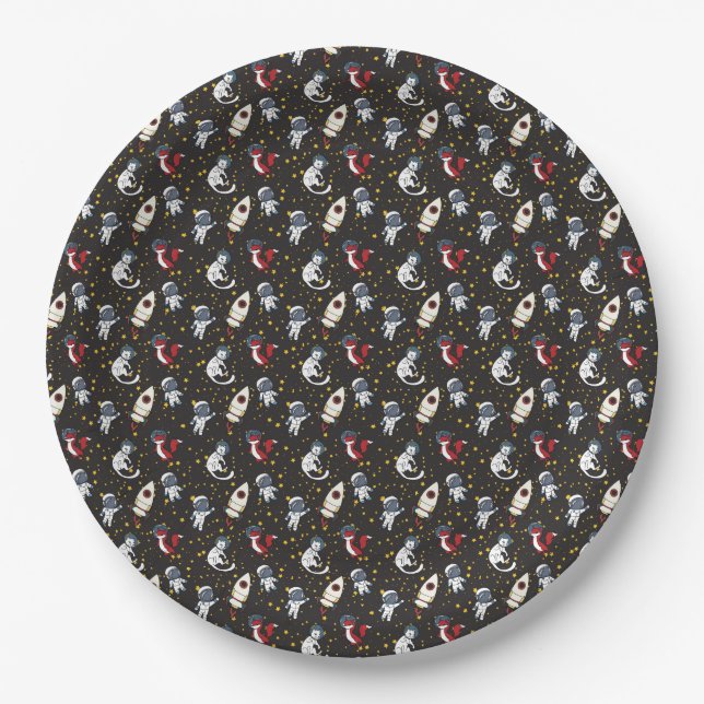 Cosmic space man fox cat stars pattern paper plates (Front)