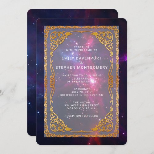 Cosmic Space Nebula with Decorative Frame Wedding Invitation