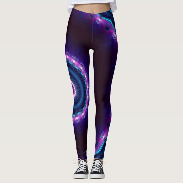 Cosmic Space Rave Neon Blacklight Mandala Leggings (Front)